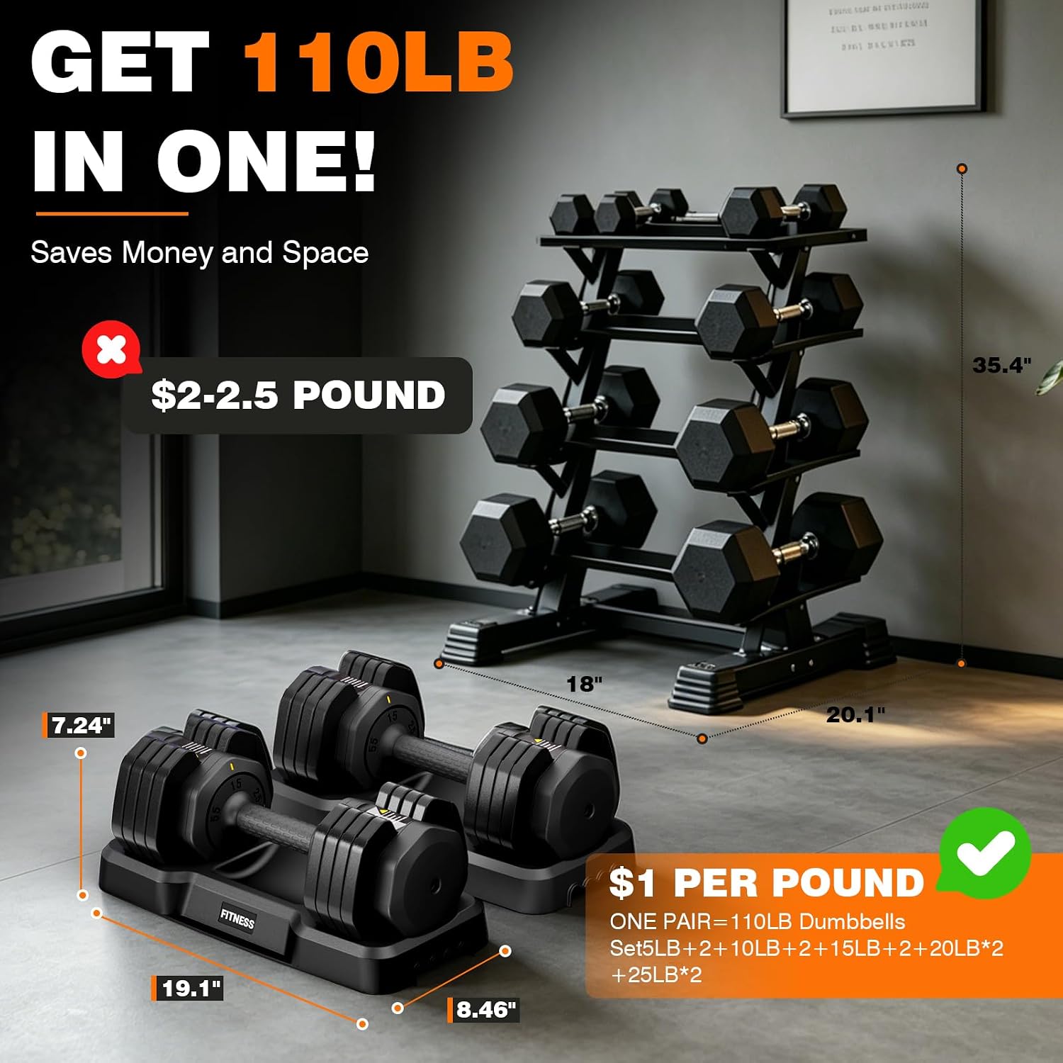Adjustable Dumbbells Set, 25/5 - đánh giá và giá Home Gym Custom